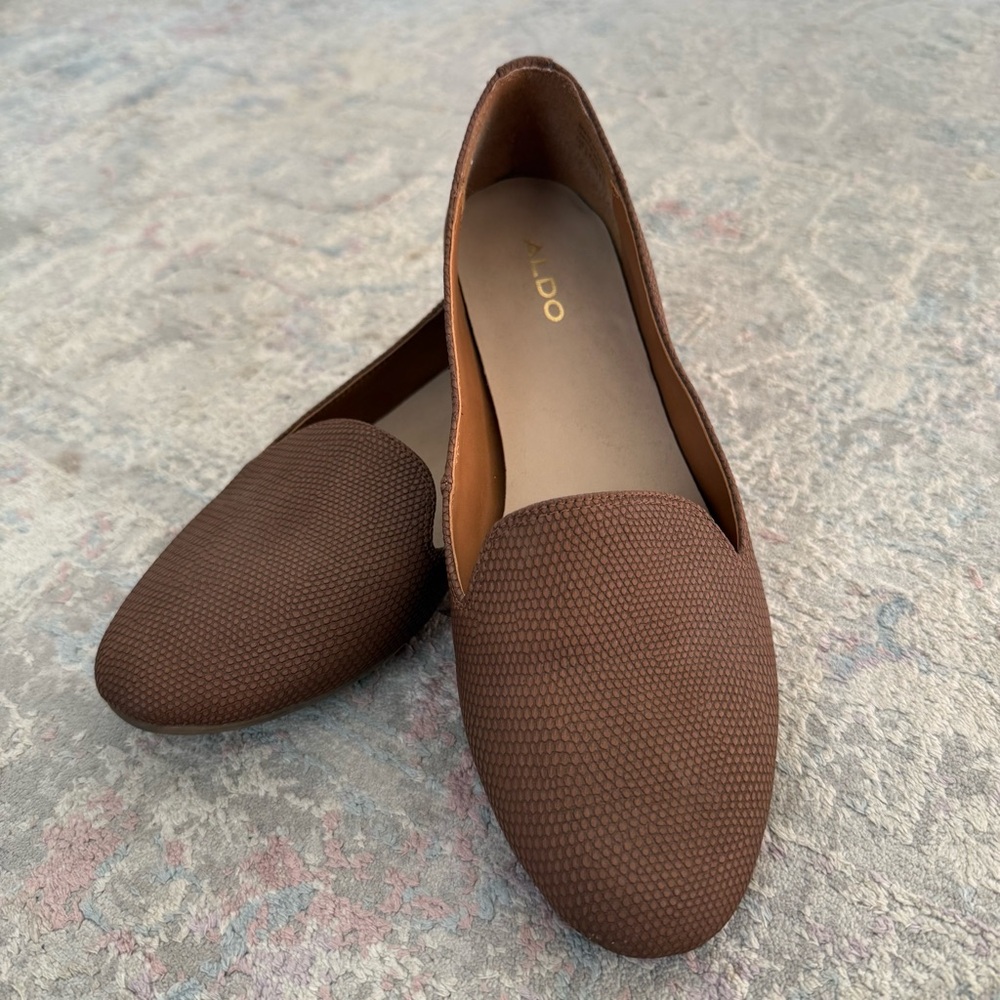 ALDO Brown Textured Slip-On Flats